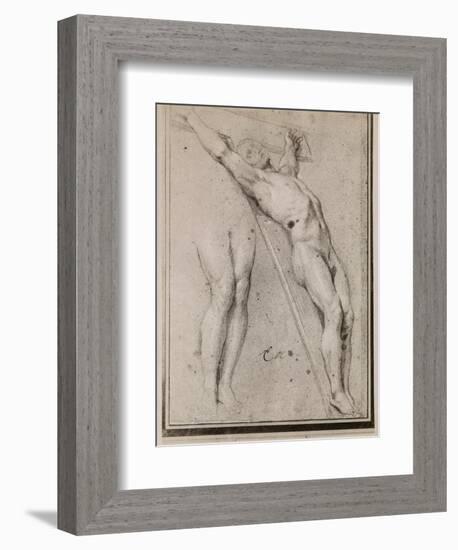 Christ on the Cross, C.1685 (Pierre Noire and White Chalk Highlights on Beige Paper)-Charles Le Brun-Framed Giclee Print