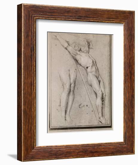 Christ on the Cross, C.1685 (Pierre Noire and White Chalk Highlights on Beige Paper)-Charles Le Brun-Framed Giclee Print