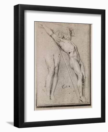 Christ on the Cross, C.1685 (Pierre Noire and White Chalk Highlights on Beige Paper)-Charles Le Brun-Framed Giclee Print