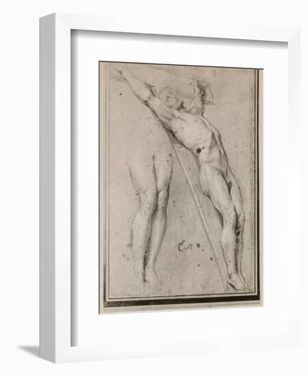 Christ on the Cross, C.1685 (Pierre Noire and White Chalk Highlights on Beige Paper)-Charles Le Brun-Framed Giclee Print