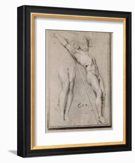 Christ on the Cross, C.1685 (Pierre Noire and White Chalk Highlights on Beige Paper)-Charles Le Brun-Framed Giclee Print