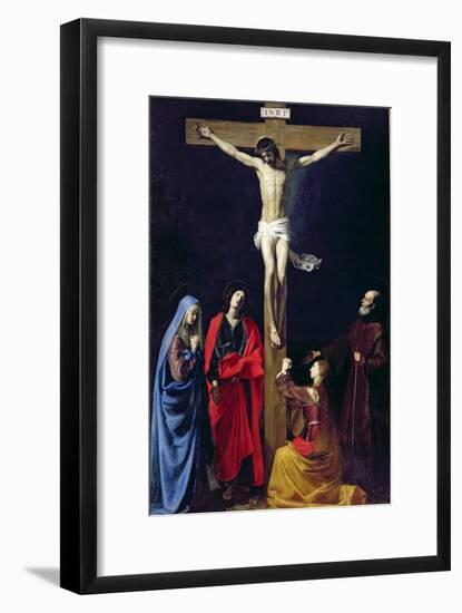 Christ on the Cross with the Virgin, Mary Magdalene, St. John and St. Francis of Paola-Nicolas Tournier-Framed Giclee Print