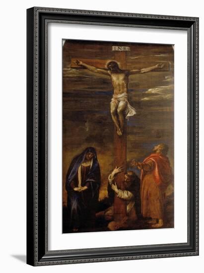 Christ on the Cross with the Virgin, Saint John and Saint Dominic-Titian (Tiziano Vecelli)-Framed Giclee Print