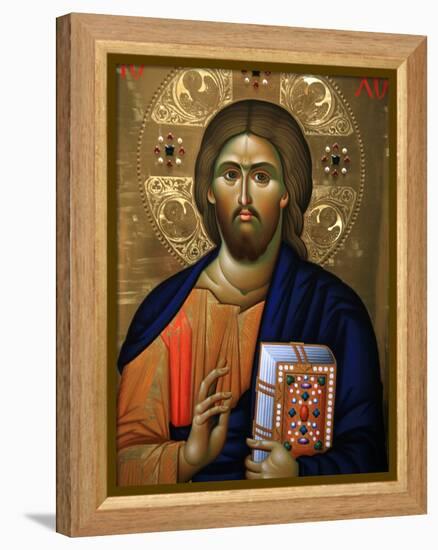 Christ Pantocrator Icon at Aghiou Pavlou Monastery on MountAthos-Julian Kumar-Framed Premier Image Canvas