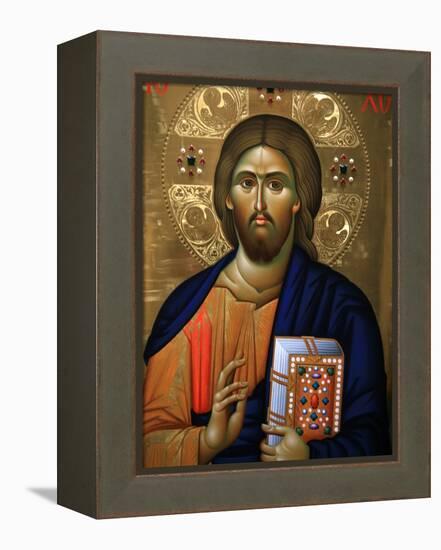 Christ Pantocrator Icon at Aghiou Pavlou Monastery on MountAthos-Julian Kumar-Framed Premier Image Canvas