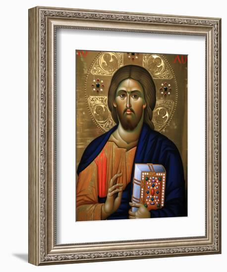 Christ Pantocrator Icon at Aghiou Pavlou Monastery on MountAthos-Julian Kumar-Framed Premium Photographic Print