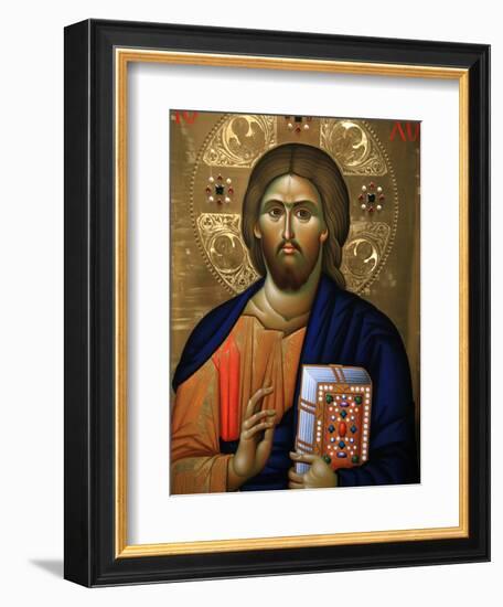 Christ Pantocrator Icon at Aghiou Pavlou Monastery on MountAthos-Julian Kumar-Framed Premium Photographic Print