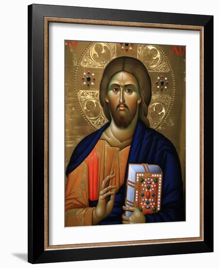 Christ Pantocrator Icon at Aghiou Pavlou Monastery on MountAthos-Julian Kumar-Framed Photographic Print