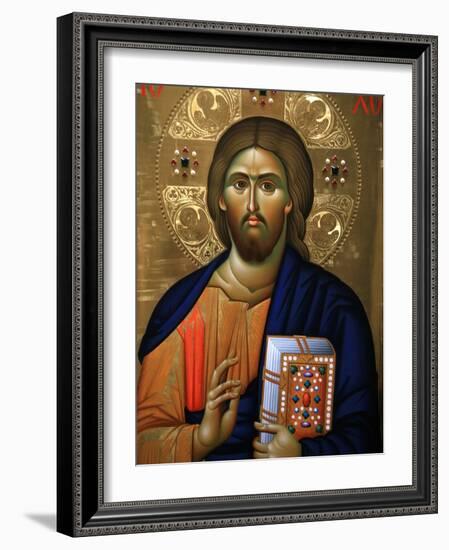 Christ Pantocrator Icon at Aghiou Pavlou Monastery on MountAthos-Julian Kumar-Framed Photographic Print