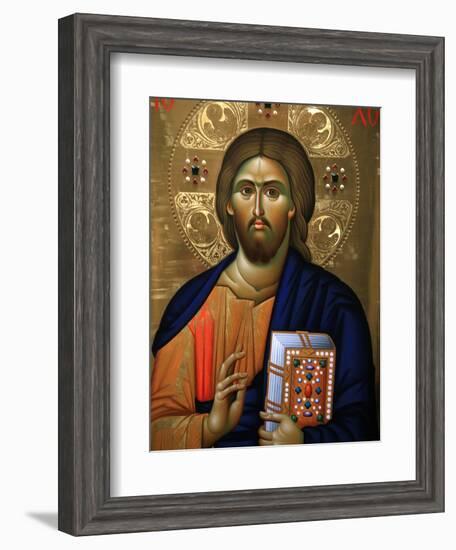 Christ Pantocrator Icon at Aghiou Pavlou Monastery on MountAthos-Julian Kumar-Framed Photographic Print