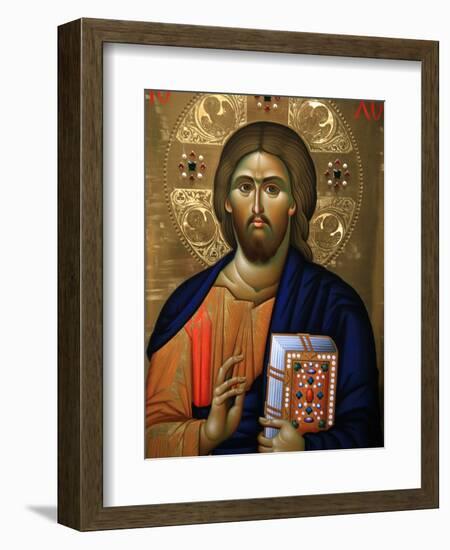 Christ Pantocrator Icon at Aghiou Pavlou Monastery on MountAthos-Julian Kumar-Framed Photographic Print