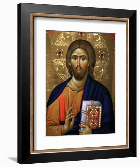 Christ Pantocrator Icon at Aghiou Pavlou Monastery on MountAthos-Julian Kumar-Framed Photographic Print