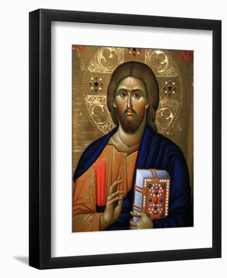 Christ Pantocrator Icon at Aghiou Pavlou Monastery on MountAthos-Julian Kumar-Framed Photographic Print