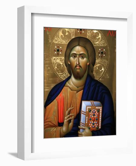 Christ Pantocrator Icon at Aghiou Pavlou Monastery on MountAthos-Julian Kumar-Framed Photographic Print