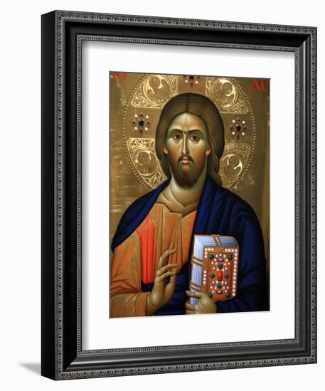 Christ Pantocrator Icon at Aghiou Pavlou Monastery on MountAthos-Julian Kumar-Framed Photographic Print