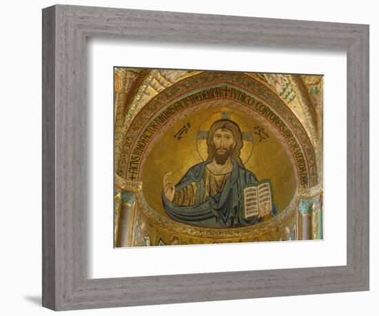 Christ Pantocrator Mosaic at Cathedral of Cefalu-null-Framed Photographic Print