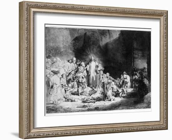 Christ Preaching in a Rocky Landscape, C.1645 (Etching)-Rembrandt van Rijn-Framed Giclee Print