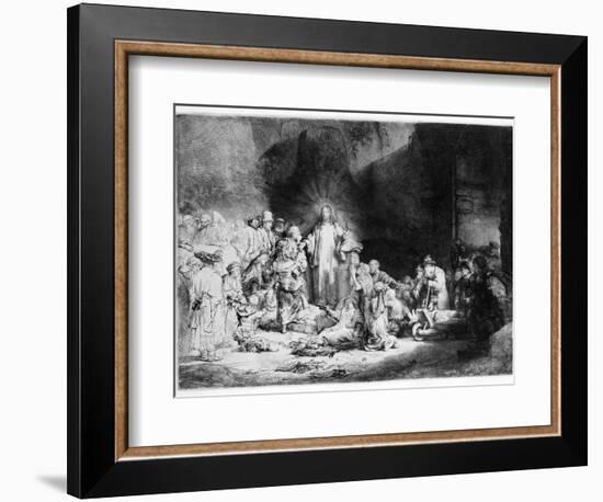 Christ Preaching in a Rocky Landscape, C.1645 (Etching)-Rembrandt van Rijn-Framed Giclee Print