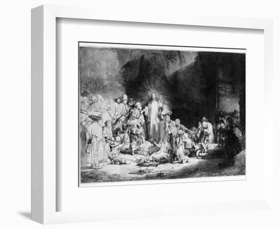 Christ Preaching in a Rocky Landscape, C.1645 (Etching)-Rembrandt van Rijn-Framed Giclee Print