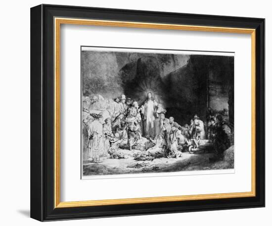 Christ Preaching in a Rocky Landscape, C.1645 (Etching)-Rembrandt van Rijn-Framed Giclee Print