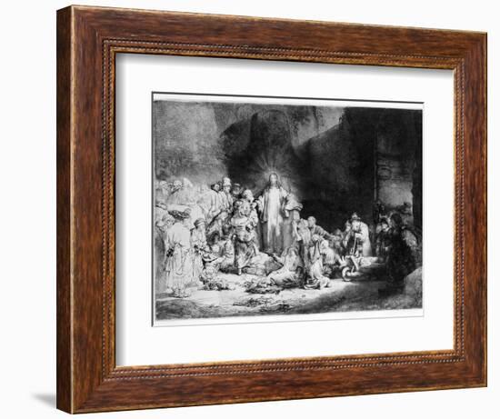 Christ Preaching in a Rocky Landscape, C.1645 (Etching)-Rembrandt van Rijn-Framed Premium Giclee Print