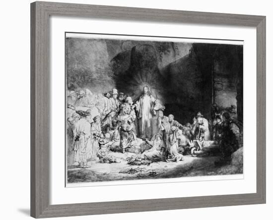 Christ Preaching in a Rocky Landscape, C.1645 (Etching)-Rembrandt van Rijn-Framed Giclee Print