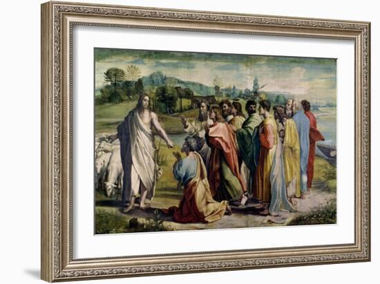 Christ's Charge to St. Peter (Sketch for the Sistine Chapel) (Pre-Restoration)-Raphael-Framed Giclee Print