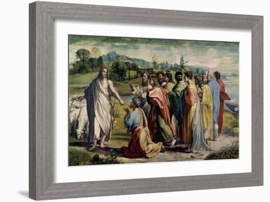 Christ's Charge to St. Peter (Sketch for the Sistine Chapel) (Pre-Restoration)-Raphael-Framed Giclee Print