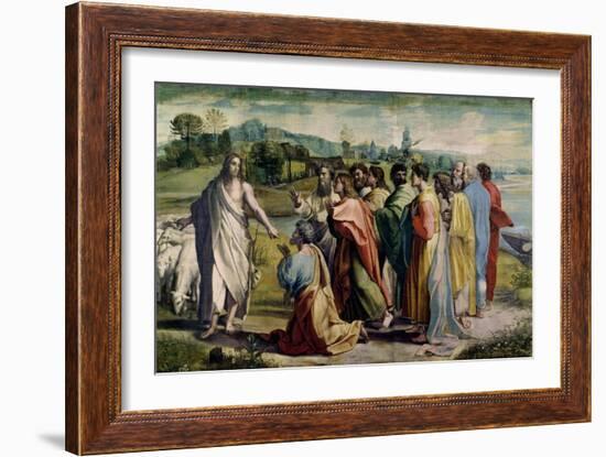 Christ's Charge to St. Peter (Sketch for the Sistine Chapel) (Pre-Restoration)-Raphael-Framed Giclee Print