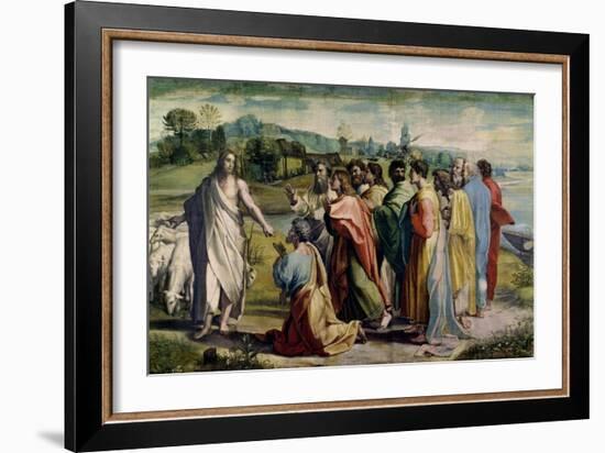 Christ's Charge to St. Peter (Sketch for the Sistine Chapel) (Pre-Restoration)-Raphael-Framed Giclee Print