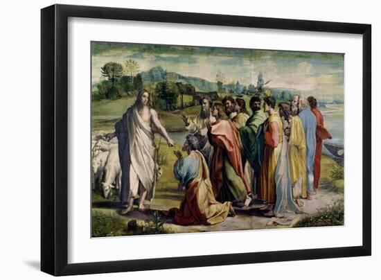 Christ's Charge to St. Peter (Sketch for the Sistine Chapel) (Pre-Restoration)-Raphael-Framed Giclee Print