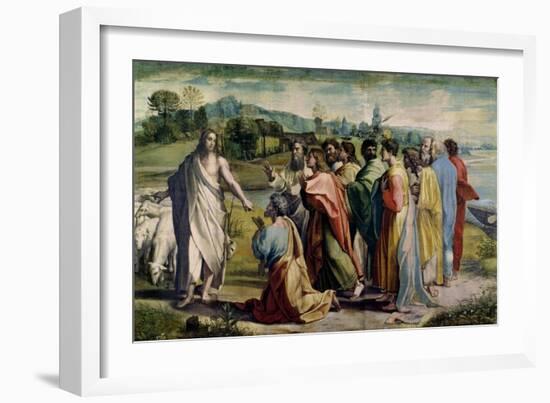 Christ's Charge to St. Peter (Sketch for the Sistine Chapel) (Pre-Restoration)-Raphael-Framed Giclee Print