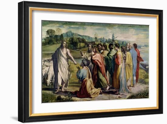 Christ's Charge to St. Peter (Sketch for the Sistine Chapel) (Pre-Restoration)-Raphael-Framed Giclee Print