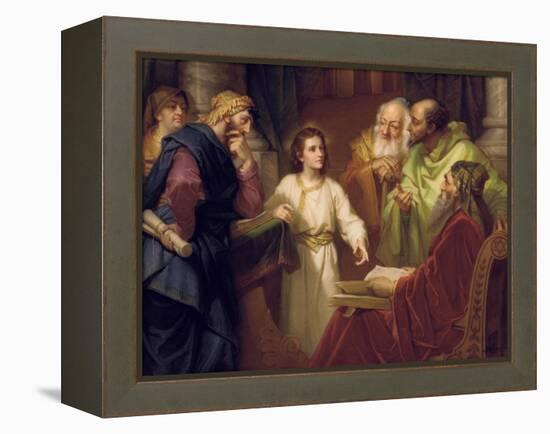 Christ Standing in the Temple Discussing the Scriptures with Five Robed Elders-null-Framed Premier Image Canvas