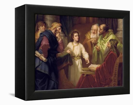 Christ Standing in the Temple Discussing the Scriptures with Five Robed Elders-null-Framed Premier Image Canvas