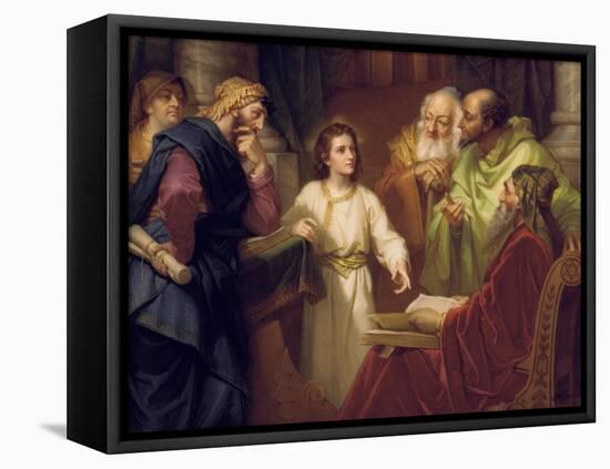 Christ Standing in the Temple Discussing the Scriptures with Five Robed Elders-null-Framed Premier Image Canvas