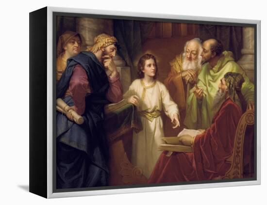 Christ Standing in the Temple Discussing the Scriptures with Five Robed Elders-null-Framed Premier Image Canvas