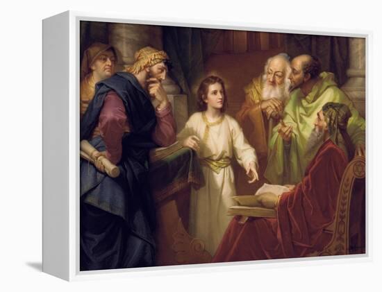 Christ Standing in the Temple Discussing the Scriptures with Five Robed Elders-null-Framed Premier Image Canvas