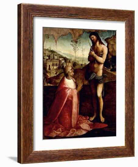 Christ Suffering and Cardinal Oliviero Carafa in Prayer-Cesare da Sesto-Framed Giclee Print