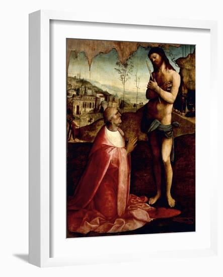 Christ Suffering and Cardinal Oliviero Carafa in Prayer-Cesare da Sesto-Framed Giclee Print