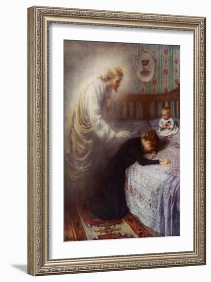 Christ the Comforter: Jesus Consoling a Grieving British War Widow (Colour Litho)-Harold Copping-Framed Giclee Print