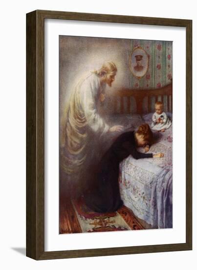 Christ the Comforter: Jesus Consoling a Grieving British War Widow (Colour Litho)-Harold Copping-Framed Giclee Print