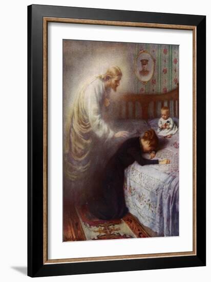Christ the Comforter: Jesus Consoling a Grieving British War Widow (Colour Litho)-Harold Copping-Framed Giclee Print
