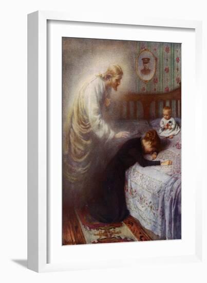 Christ the Comforter: Jesus Consoling a Grieving British War Widow (Colour Litho)-Harold Copping-Framed Giclee Print