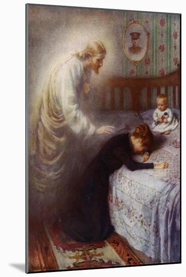 Christ the Comforter: Jesus Consoling a Grieving British War Widow (Colour Litho)-Harold Copping-Mounted Giclee Print