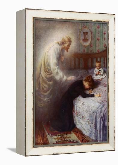 Christ the Comforter: Jesus Consoling a Grieving British War Widow (Colour Litho)-Harold Copping-Framed Premier Image Canvas