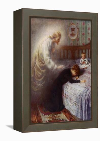 Christ the Comforter: Jesus Consoling a Grieving British War Widow (Colour Litho)-Harold Copping-Framed Premier Image Canvas