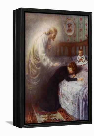 Christ the Comforter: Jesus Consoling a Grieving British War Widow (Colour Litho)-Harold Copping-Framed Premier Image Canvas