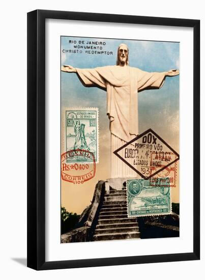 "Christ the Redeemer" Brazil Vintage Postcard Collage-Piddix-Framed Art Print