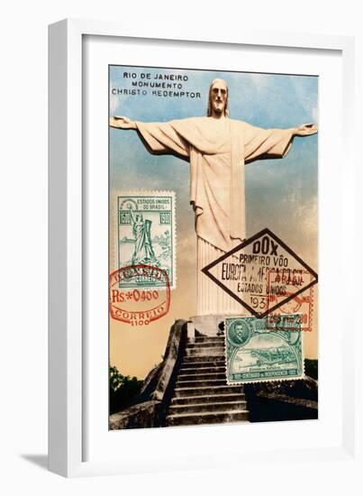 "Christ the Redeemer" Brazil Vintage Postcard Collage-Piddix-Framed Art Print